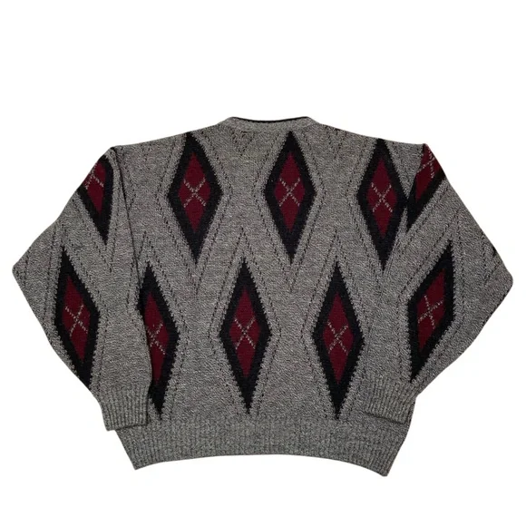 Vintage Argyle Grandpa Sweater Gray Red Fall Winter Preppy Classic Men’s Large - Picture 5 of 7